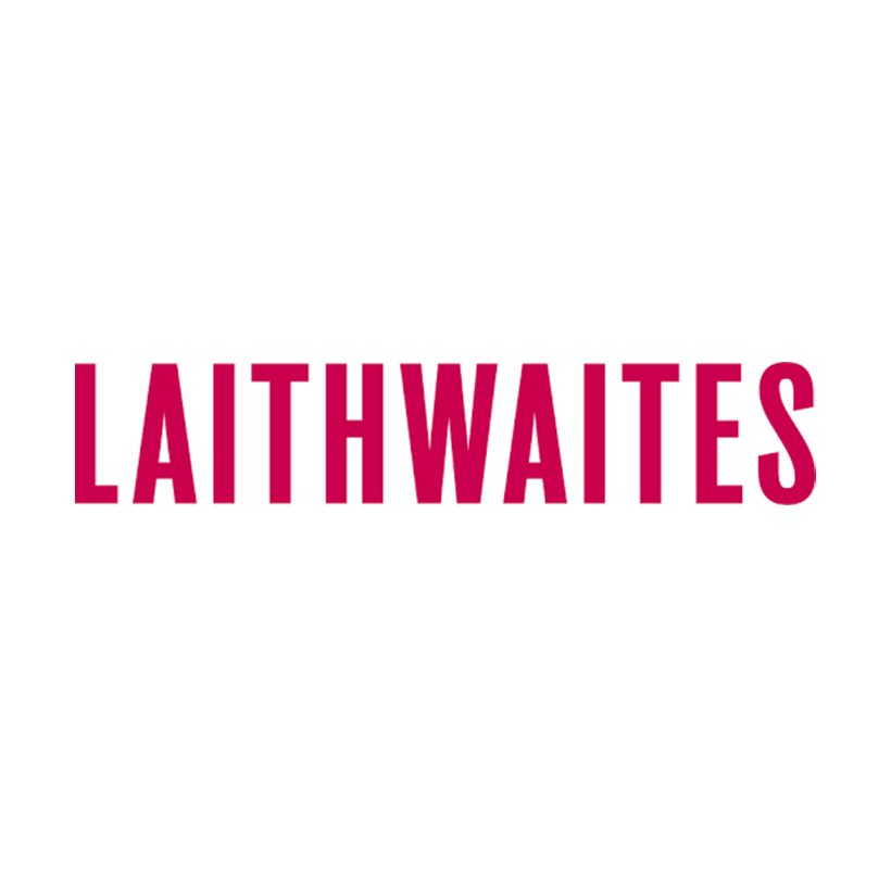 White circle with the word "LAITHWAITES" in bold red capital letters centered inside.