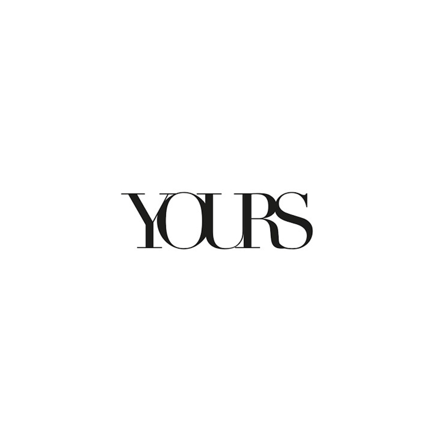 The word "YOURS" in elegant black serif font on a plain white circular background.